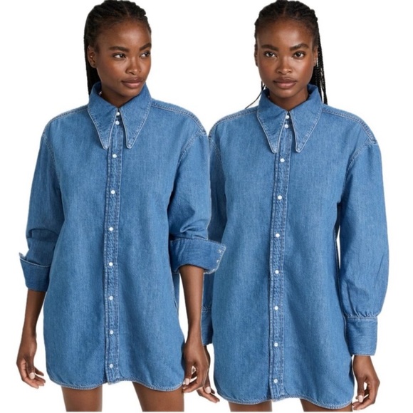 Ganni Blue Denim Shirt Dress with Back Cutouts - Picture 4 of 15